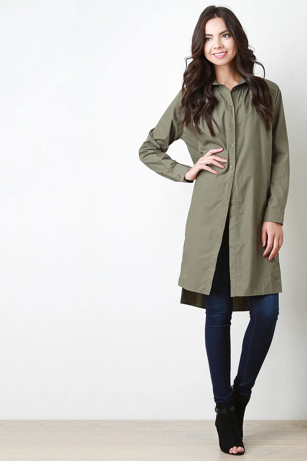 Classic Button-Up Longsleeve Longline Shirt