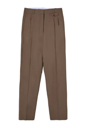 Coffee Pleat Detail Straight-Leg Trousers