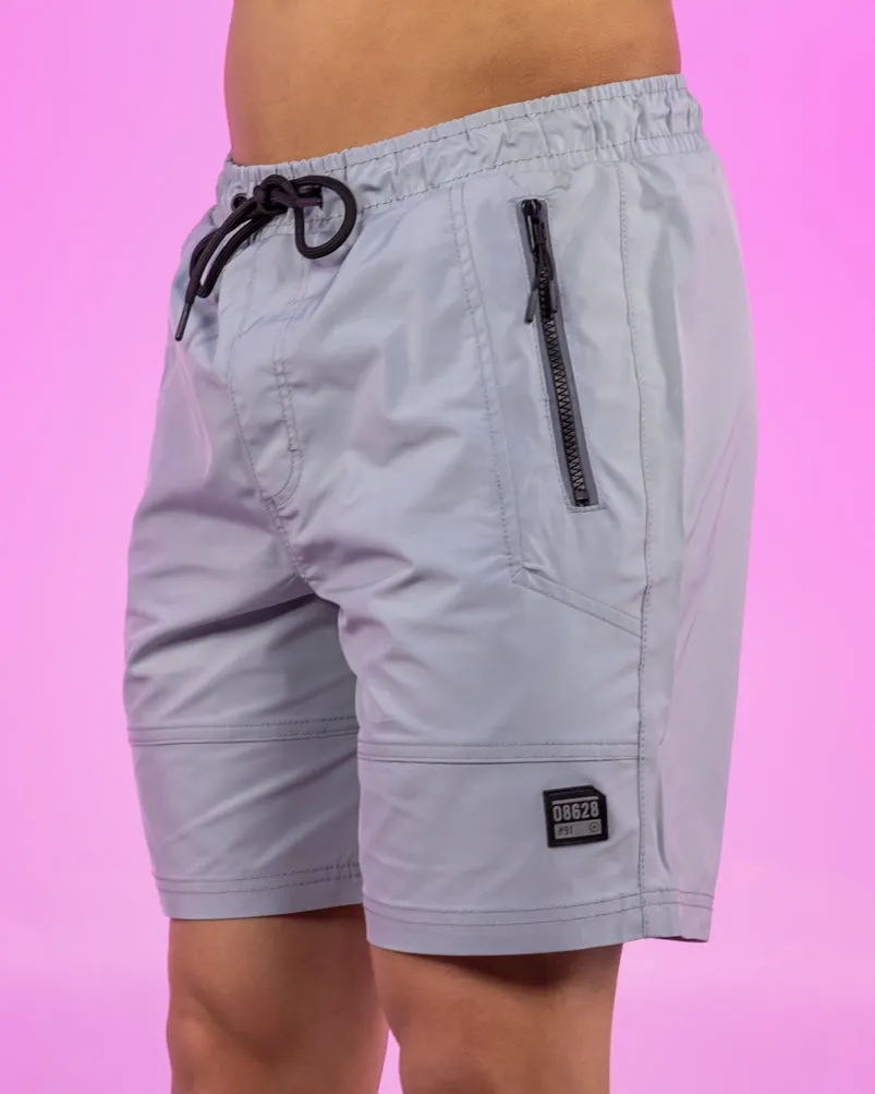 Cool Gray 7" Inseam Men's Shorts w/ Reflective Zipper Trims