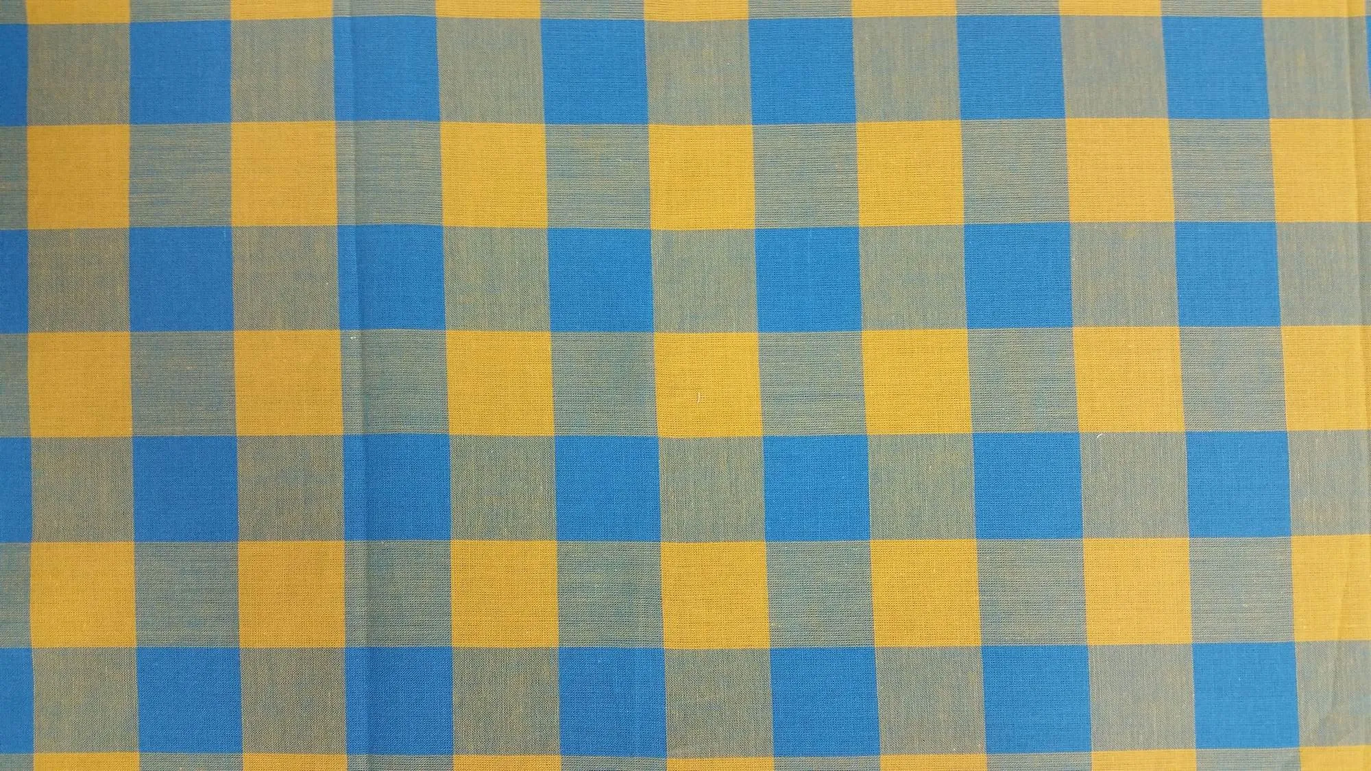 COTTON LAWN YARN DYED 1X1" CHECK NON-STRETCHED WOVEN - SHIRTING FABRIC<br><h6>17-YELLOW/FBLUE<br>250A-CLWNP 1X1"</h6>