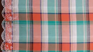 COTTON LAWN YARN DYED PLAID NON-STRETCHED WOVEN WITH DOUBLE EMBROIDERY - SHIRTING FABRIC<br><h6>5-GREEN/ORANGE<br>CLAWNEMBORDER</h6>