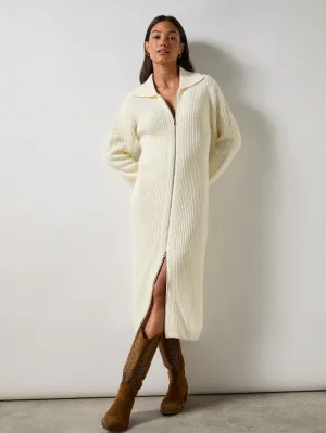 Cream Zip Through Knitted Dress