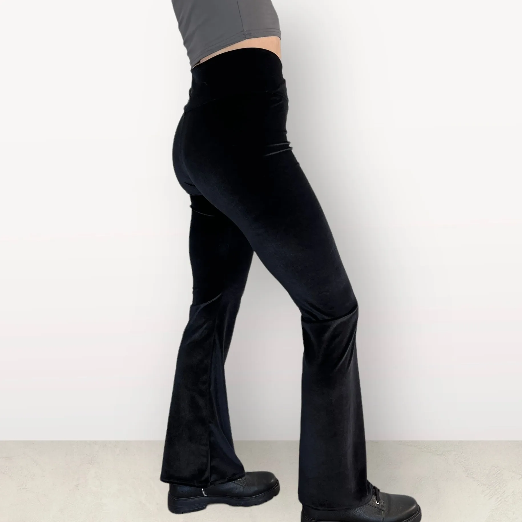 Crossover V-Waist Bootcut Flare Pants - Black Velvet