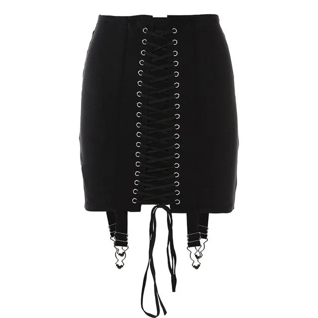 'Crypt' Black Alt Lace Up Skirt