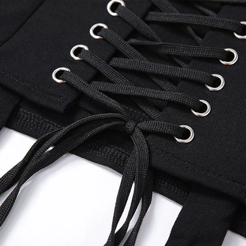 'Crypt' Black Alt Lace Up Skirt