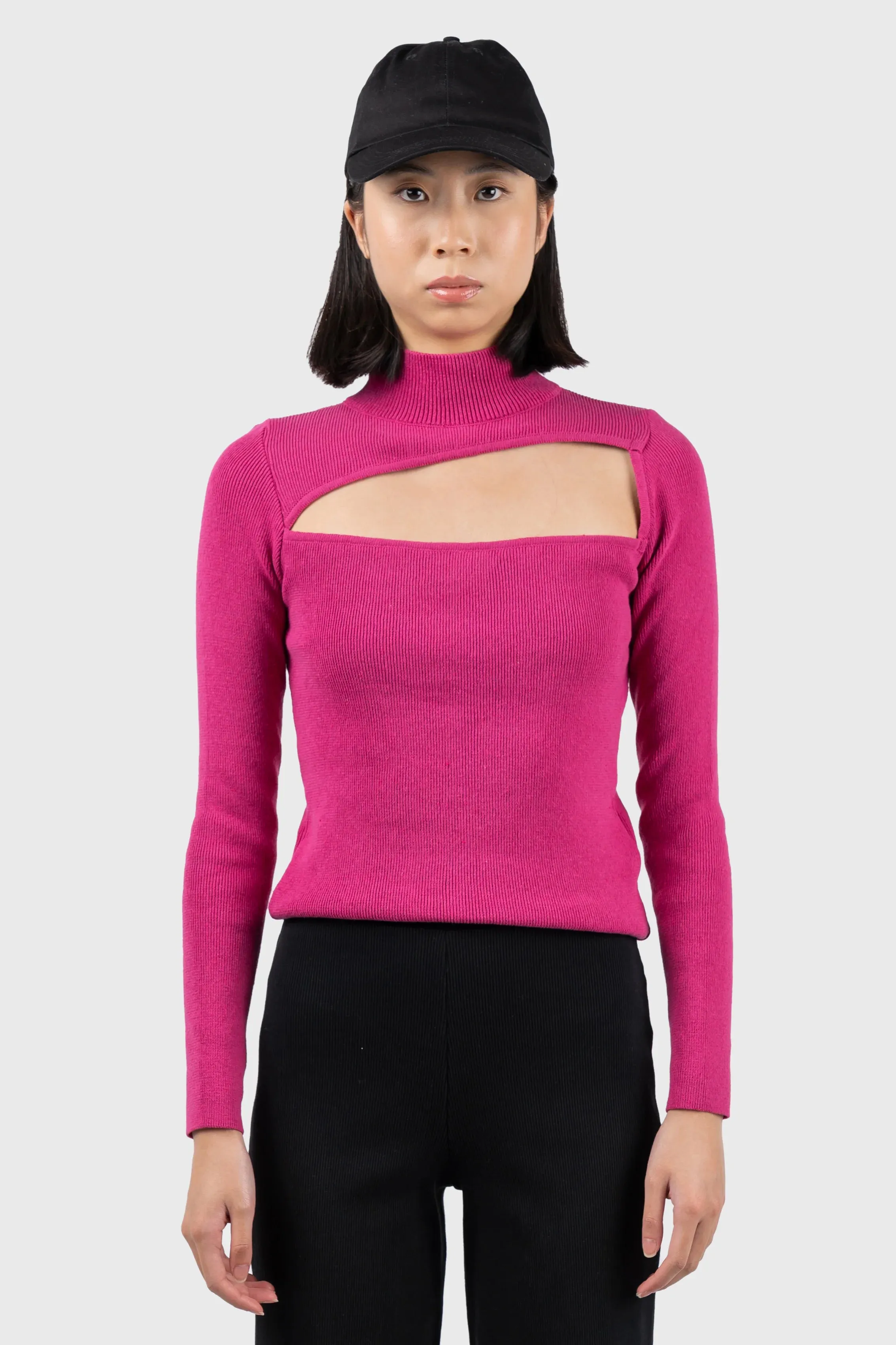 Cut Out High Neck Knit Top