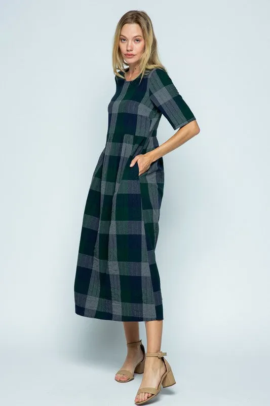 Dani Checkered Dress in Evergreen