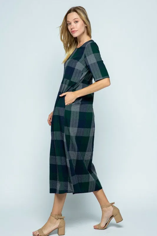 Dani Checkered Dress in Evergreen