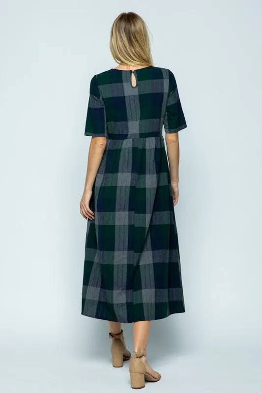 Dani Checkered Dress in Evergreen