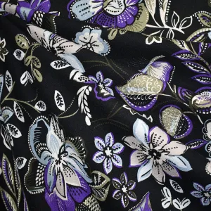 Designer Artistic Garden Floral Rayon Crepe Black/Purple