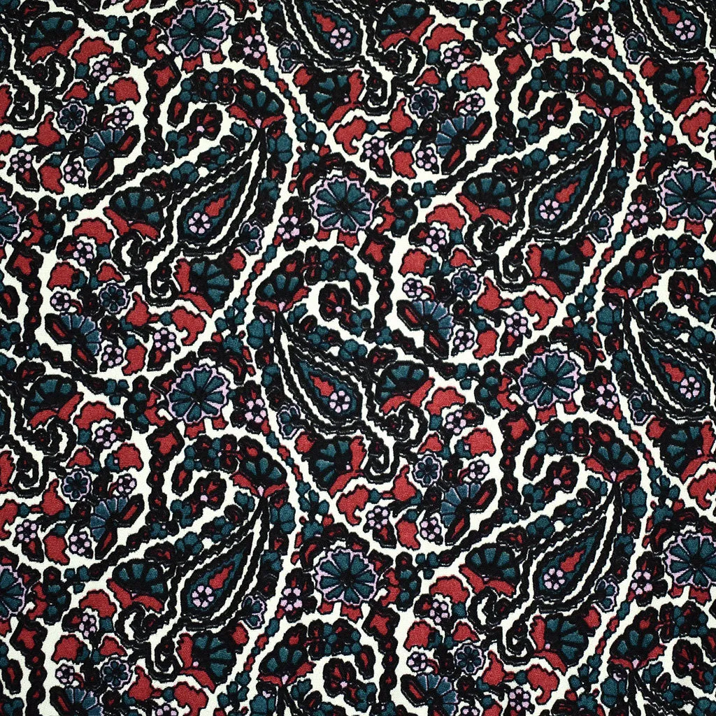 Designer Intricate Paisley Rayon Crepe Evergreen/Cranberry