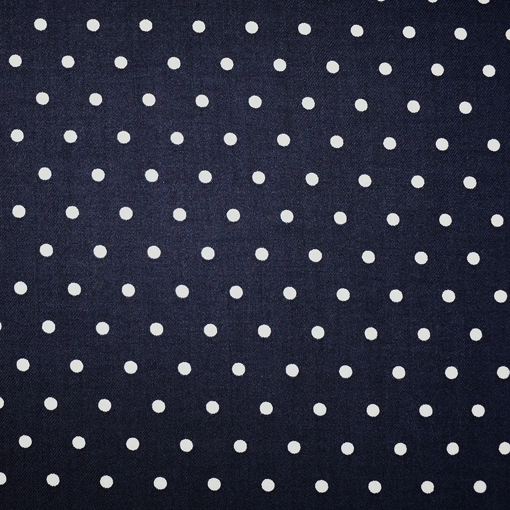 Designer Tiny Polka Dot Rayon Twill Shirting Navy/White