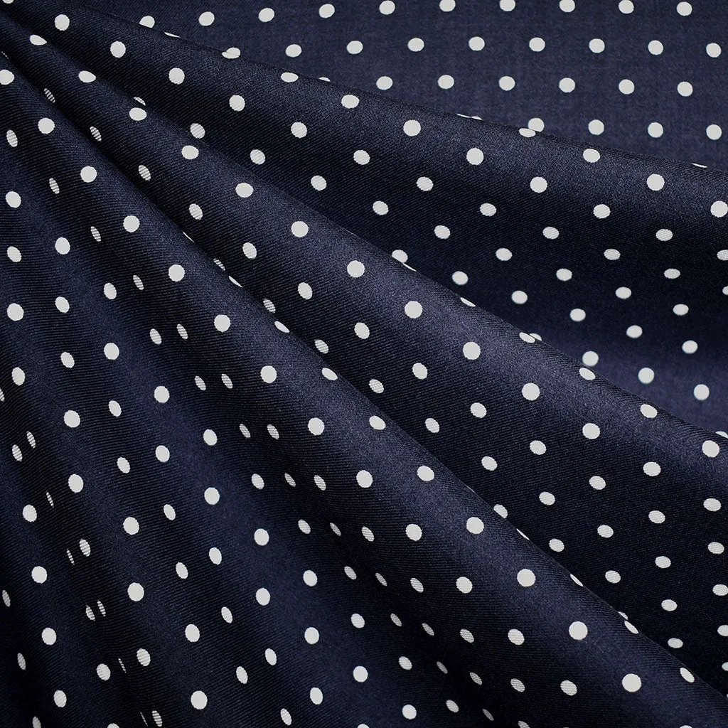 Designer Tiny Polka Dot Rayon Twill Shirting Navy/White