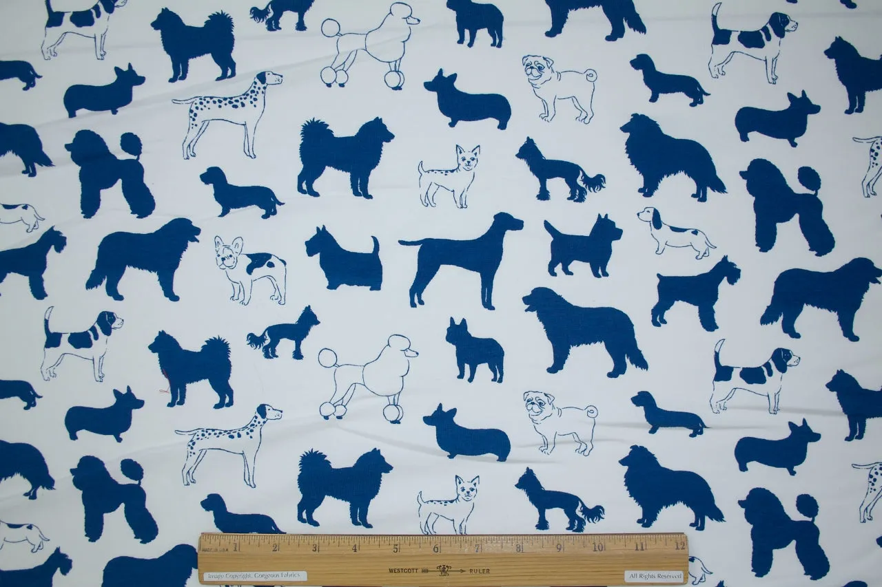 Dog Park Afternoon Organic Cotton Jersey - Blue on White