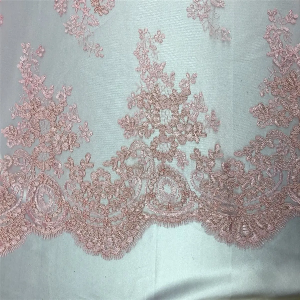 Dusty Pink Oswald Embroidered Lace Fabric