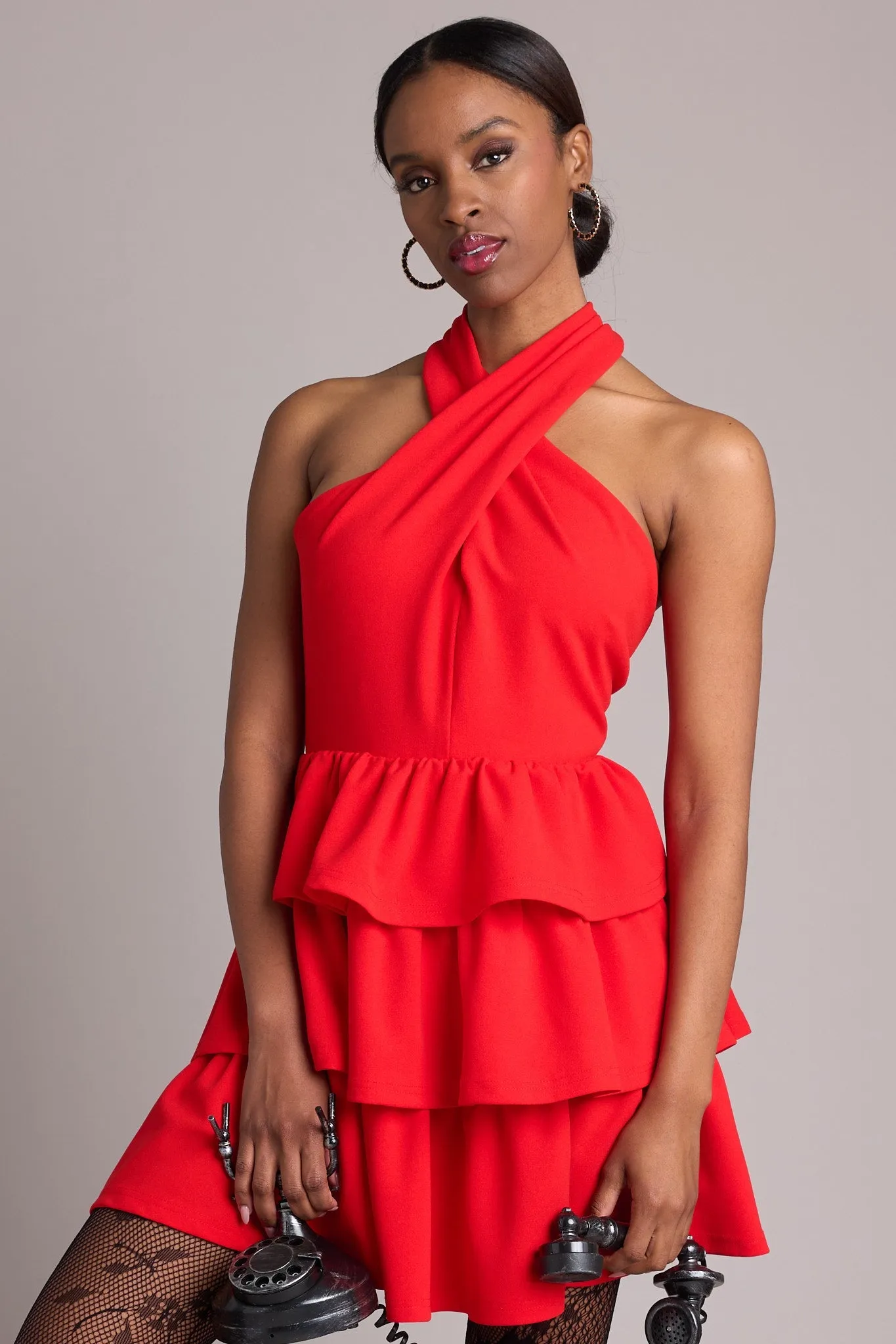 Embracing Change Red Tiered Halter Mini Dress