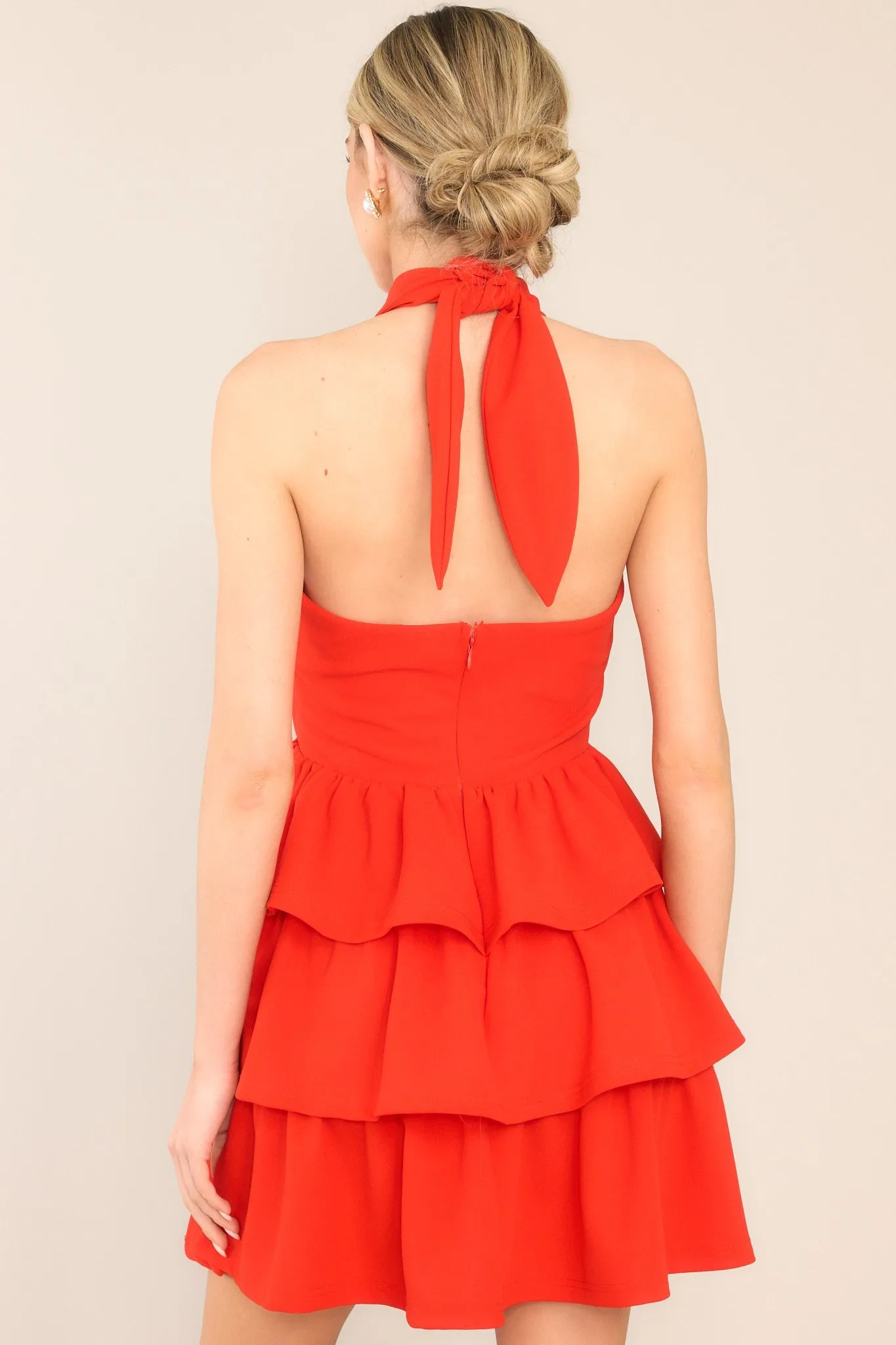 Embracing Change Red Tiered Halter Mini Dress