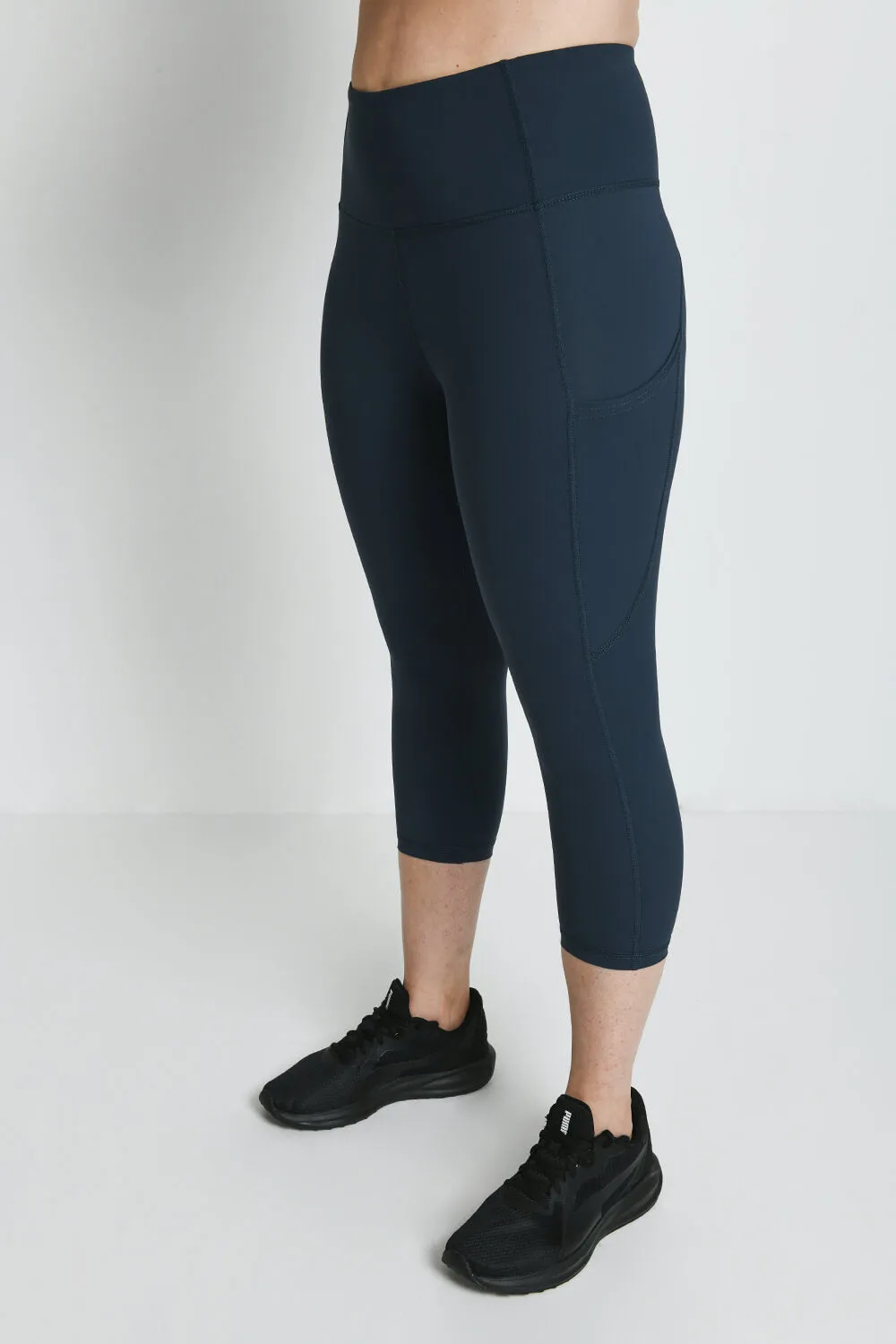 Energise Cropped High Waisted Gym Leggings - Thunder Blue