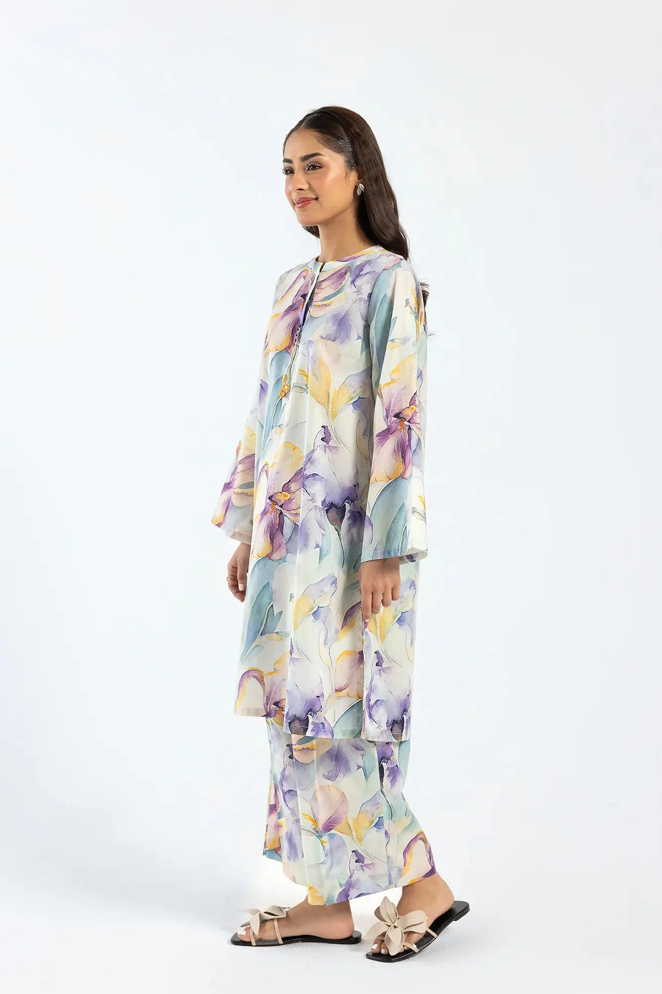 Ethnic Light Aqua Printed 2-Piece Lawn Suit