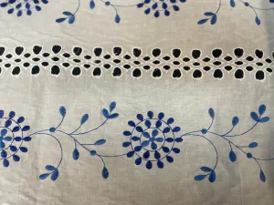 Eyelet & Floral Embroidered Cotton - White & Blue