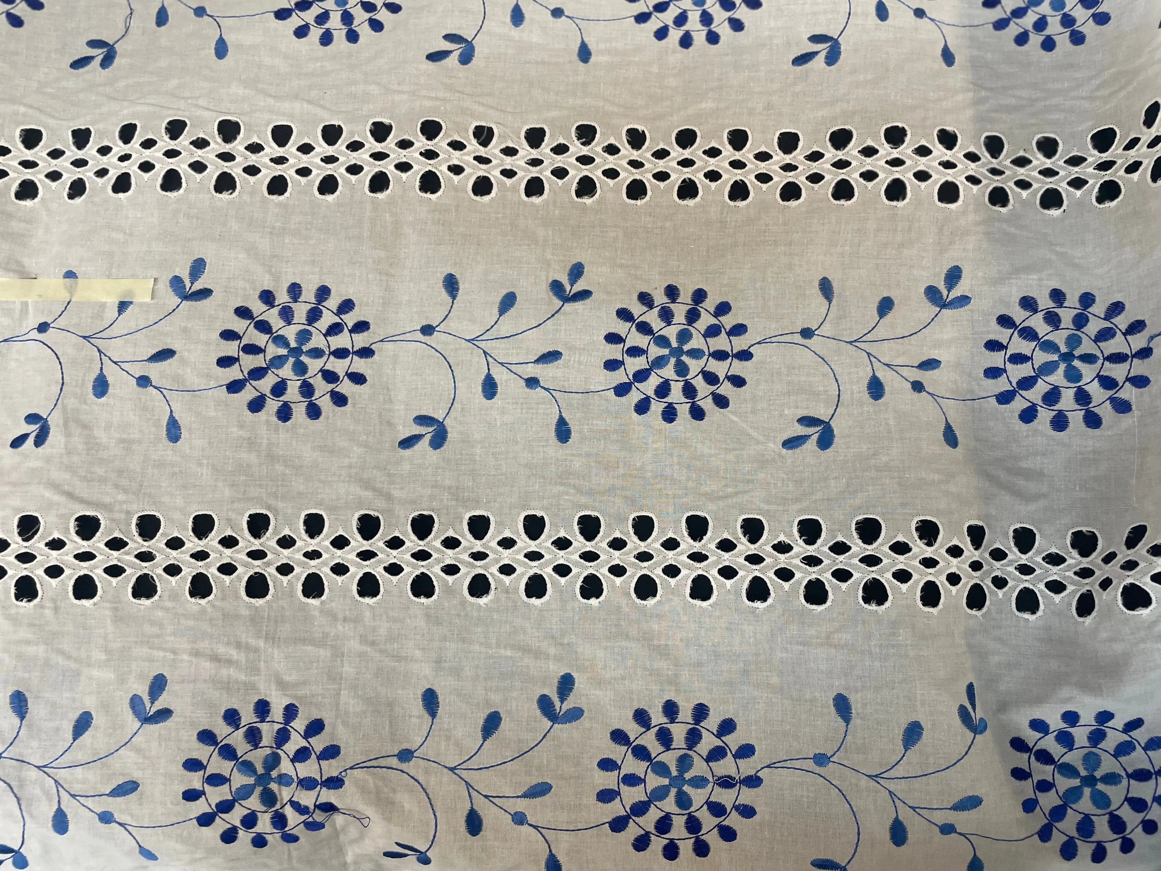 Eyelet & Floral Embroidered Cotton - White & Blue