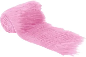 FabricLA Mohair Shaggy Faux Fur Fabric - Pre Cut Strips | Trim Ribbon | DIY Craft, Hobby, Costume, Decoration - Baby Pink