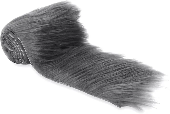 FabricLA Mohair Shaggy Faux Fur Fabric - Pre Cut Strips | Trim Ribbon | DIY Craft, Hobby, Costume, Decoration - Dark Grey