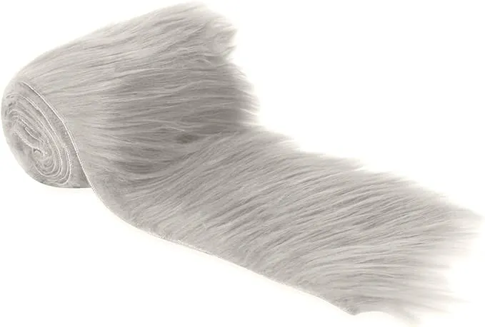 FabricLA Mohair Shaggy Faux Fur Fabric - Pre Cut Strips | Trim Ribbon | DIY Craft, Hobby, Costume, Decoration - Platinum Grey