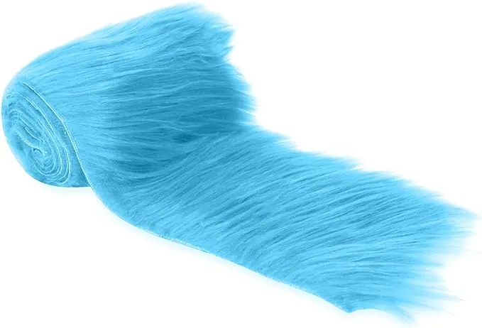 FabricLA Mohair Shaggy Faux Fur Fabric - Pre Cut Strips | Trim Ribbon | DIY Craft, Hobby, Costume, Decoration - Turquoise