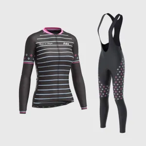 Fdx Women's & Girl's Set Ripple Thermal Super Roubaix Pink Cycling Jersey & Bib Tights