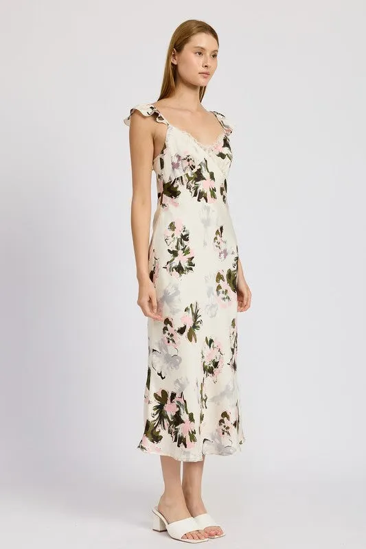 Floral Midi Dress with Lace