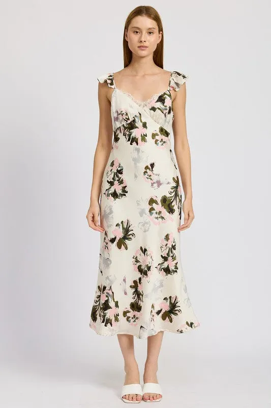 Floral Midi Dress with Lace