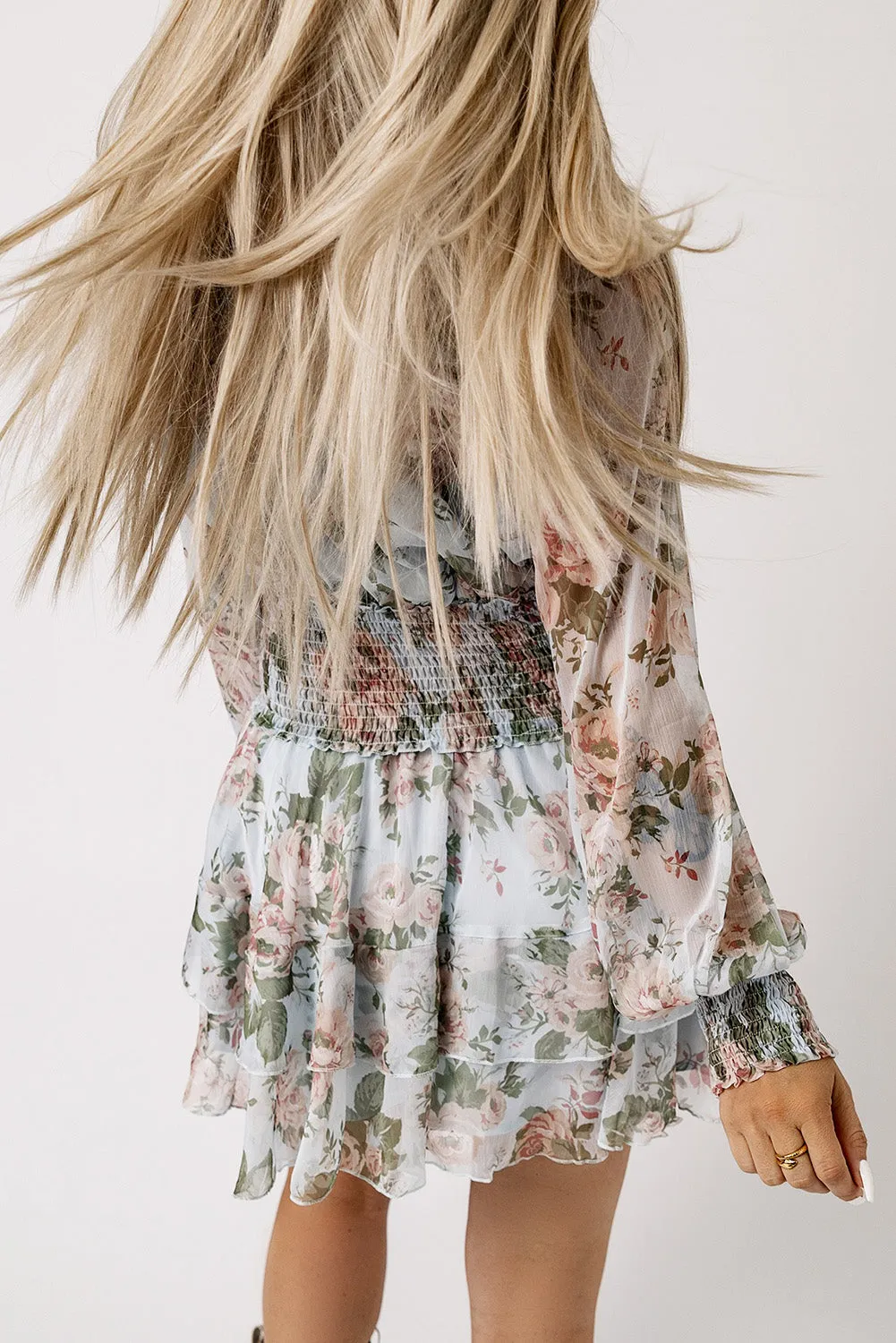 Floral Smocked Waist Layered Mini Dress