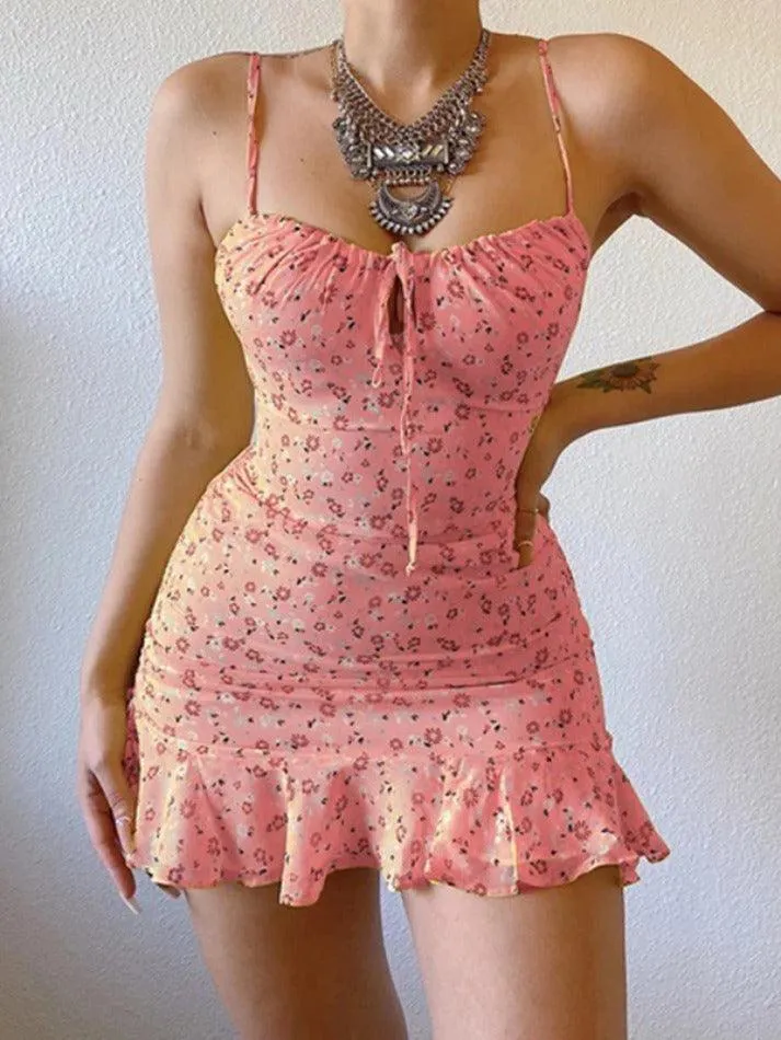 Floral Suspender Chest With Cutout Mini Dress