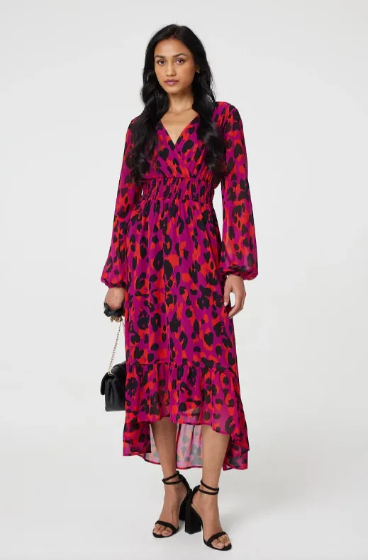 Florence Magenta Animal Print Midi Dress