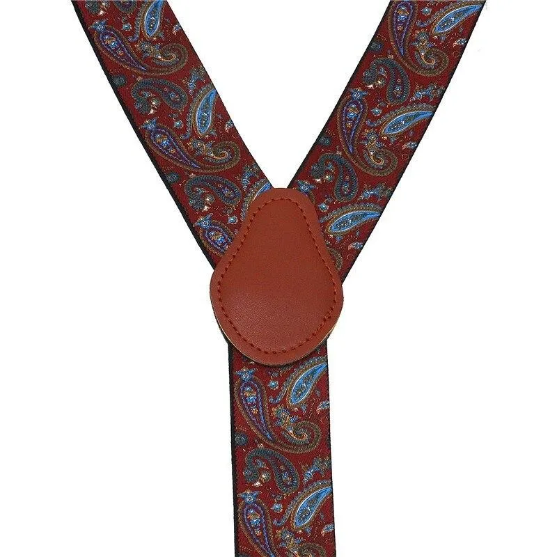 Stylish 35mm Retro Leather Business Suspenders with Florin Pattern Clips