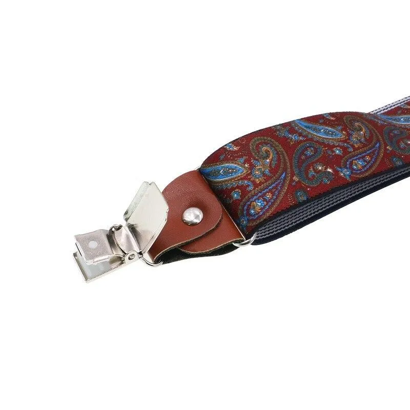 Stylish 35mm Retro Leather Business Suspenders with Florin Pattern Clips