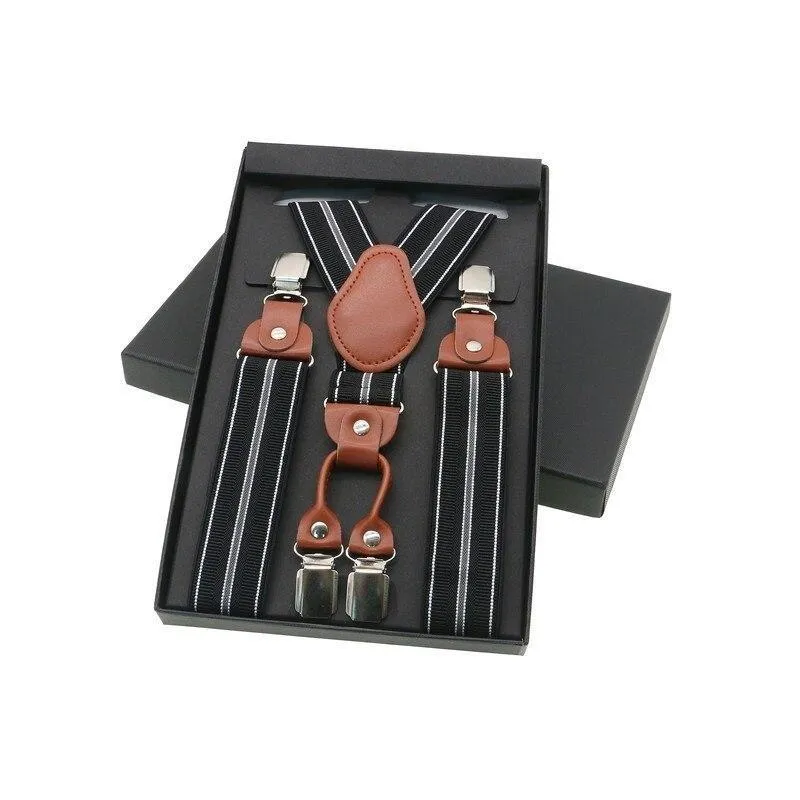 Stylish 35mm Retro Leather Business Suspenders with Florin Pattern Clips