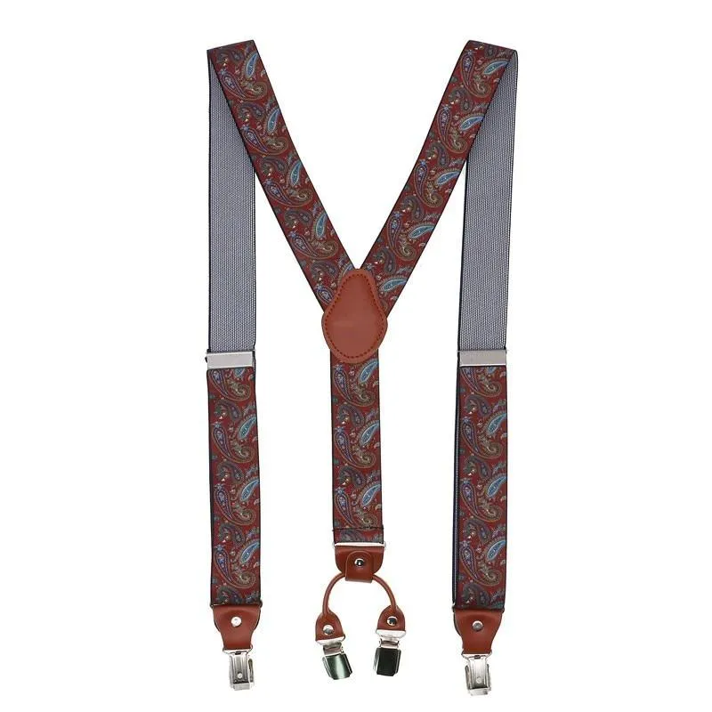 Stylish 35mm Retro Leather Business Suspenders with Florin Pattern Clips