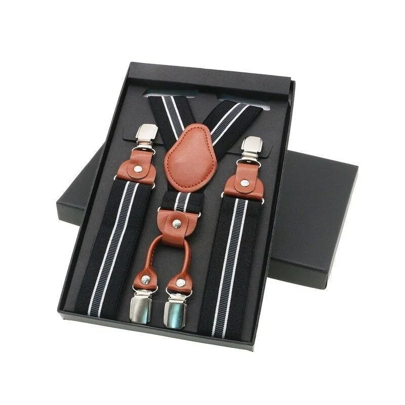 Stylish 35mm Retro Leather Business Suspenders with Florin Pattern Clips