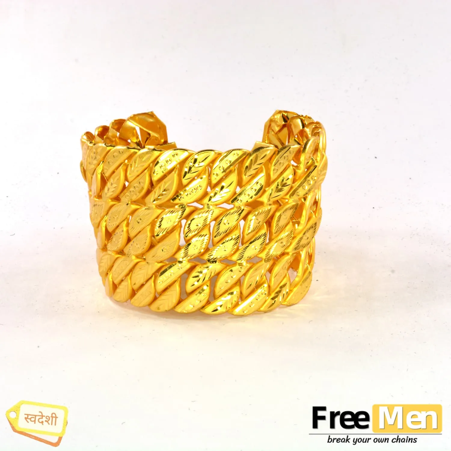 FreeMen 3 Line Singapori Handmade Gold Plated Bracelet