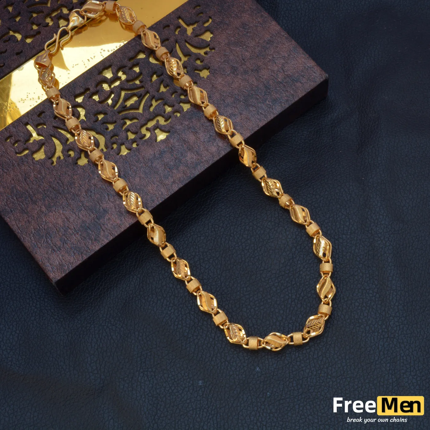 Freemen design ring leaf Gold Plated Chain for men FMGA001