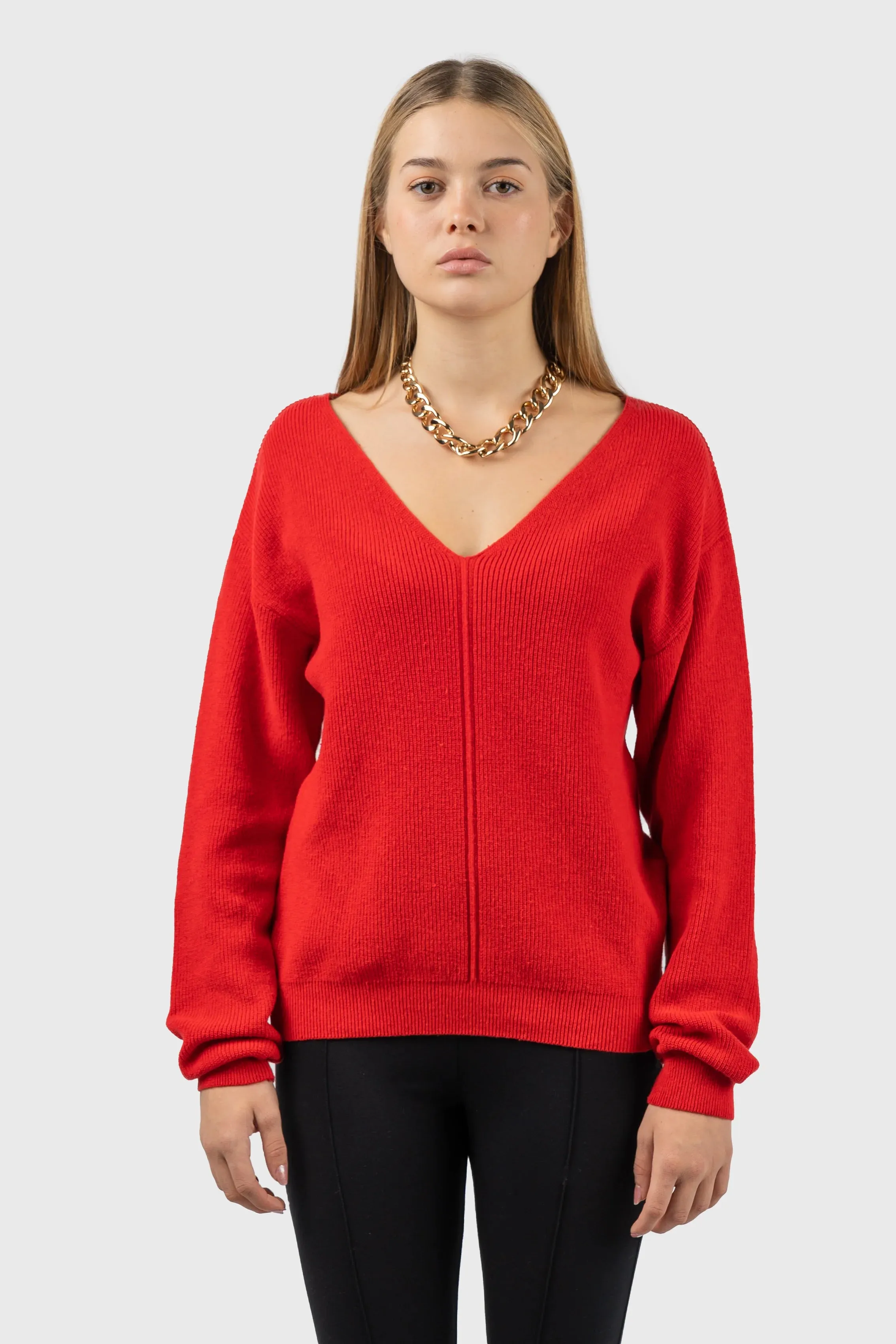 Front Seam Detail V-Neck Jumper