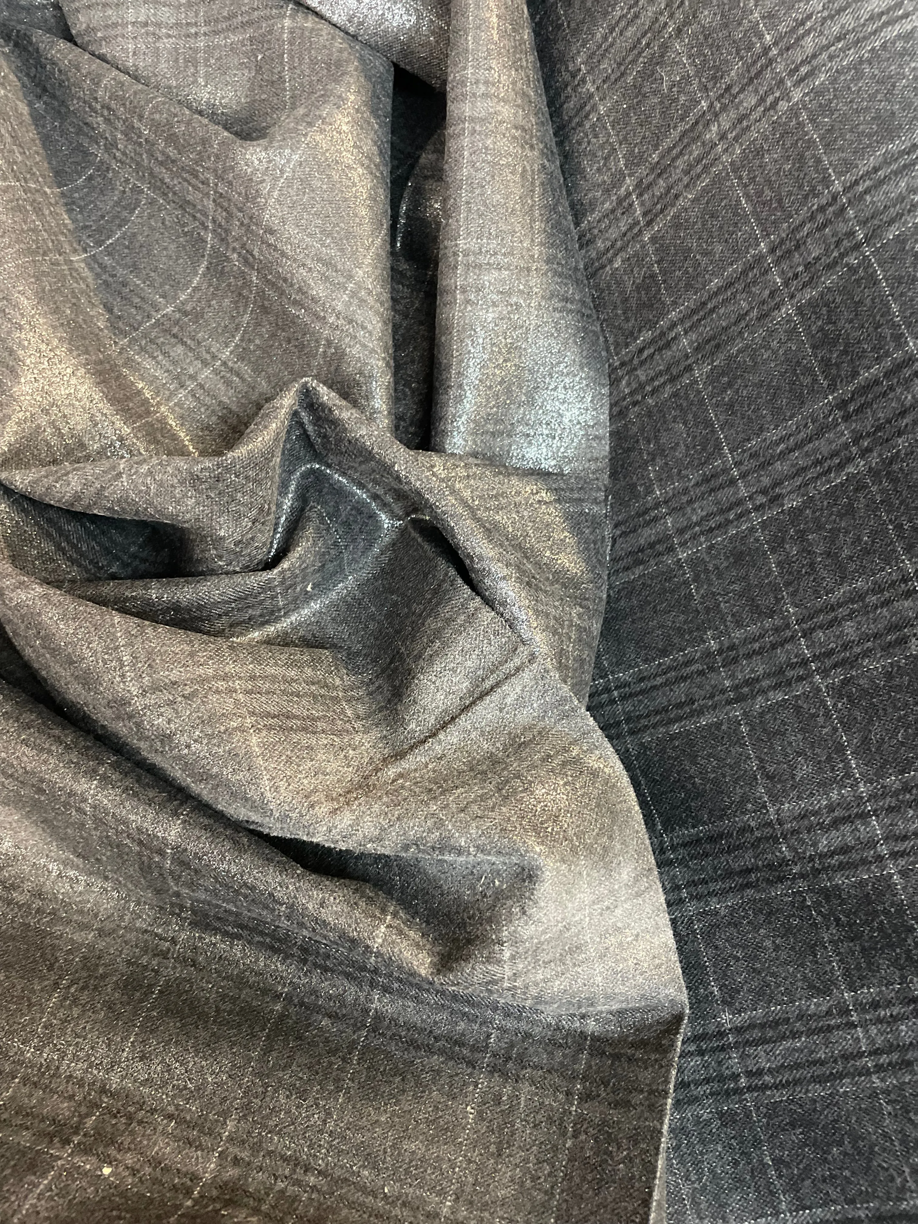 Glitter Plaid Stretch Wool Suiting - Grey / Off White