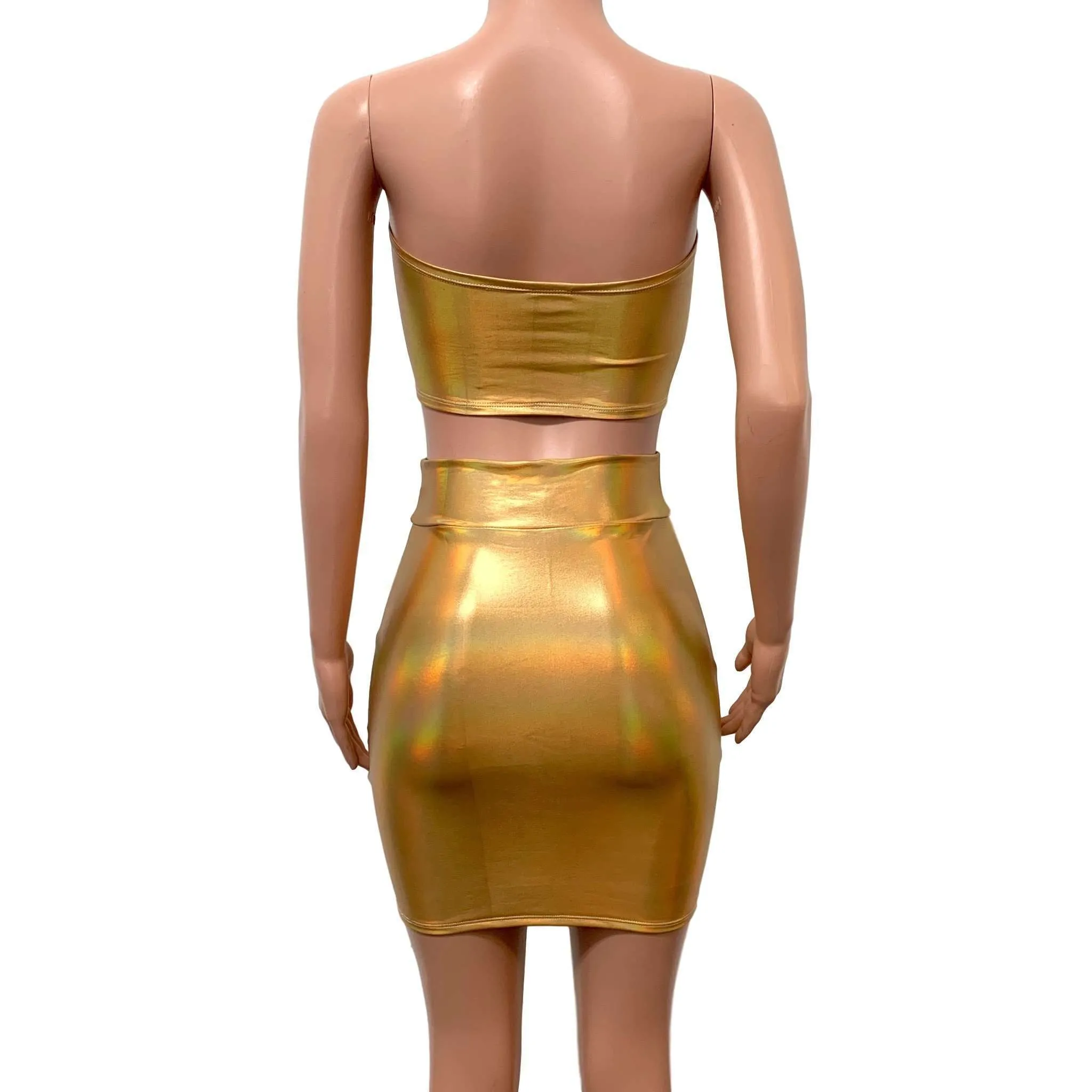 Gold Opal Iridescent Holographic Rave Outfit Skirt/Bandeau