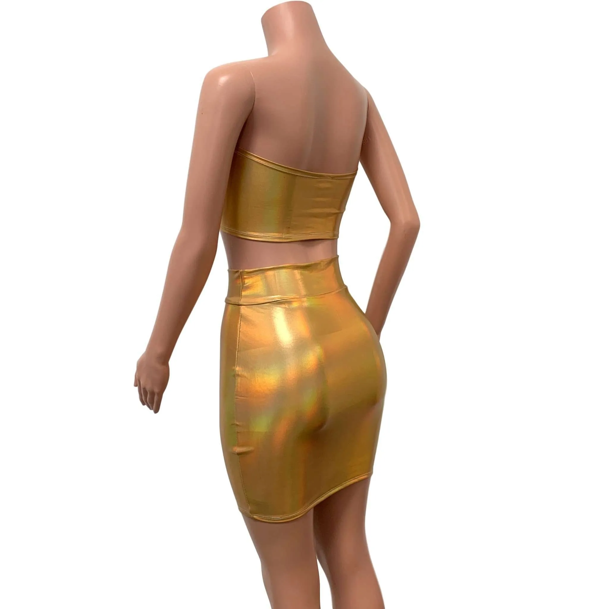 Gold Opal Iridescent Holographic Rave Outfit Skirt/Bandeau