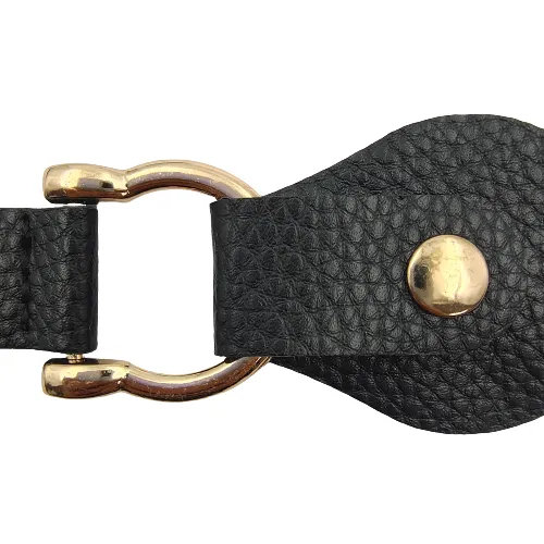 Golden Tone With Black PU Snap Belt Buckle