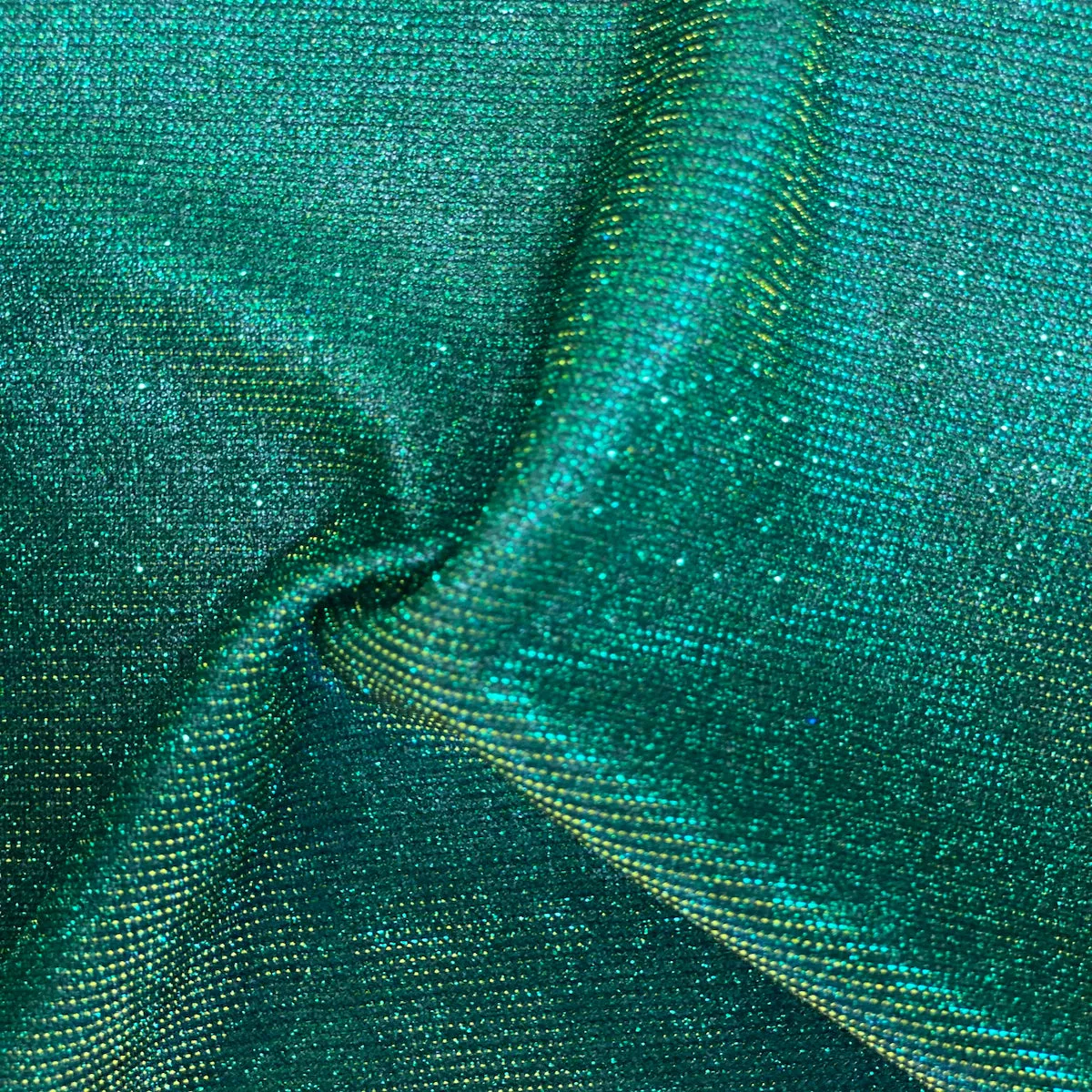 Green Gold Holographic Shimmer Glitter Spandex Fabric