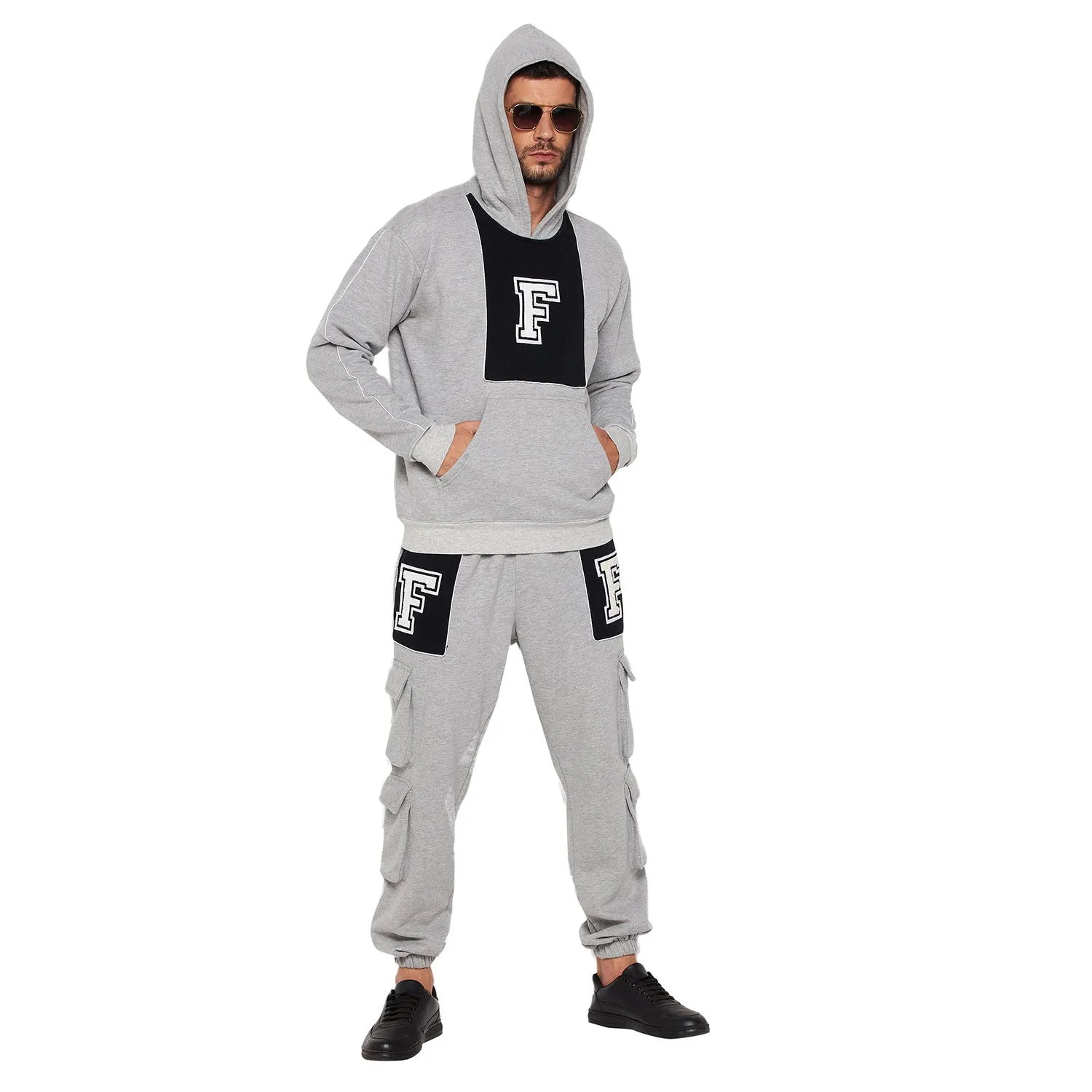 Grey Fleece Oversized Cargo Joggers