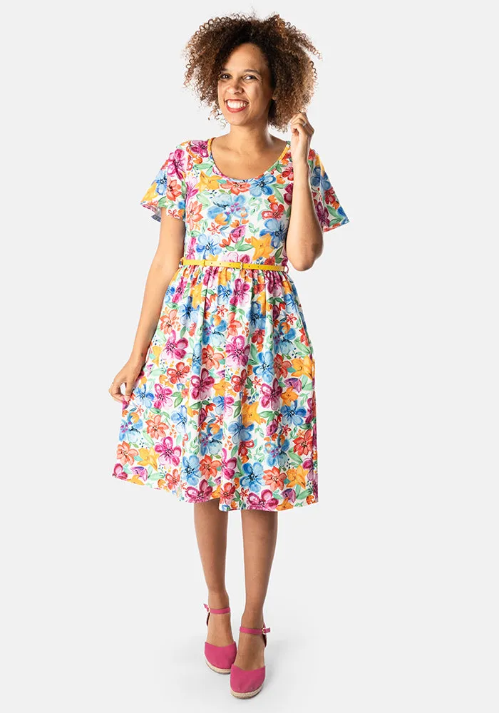 Hannah Watercolour Floral Print Cotton Dress